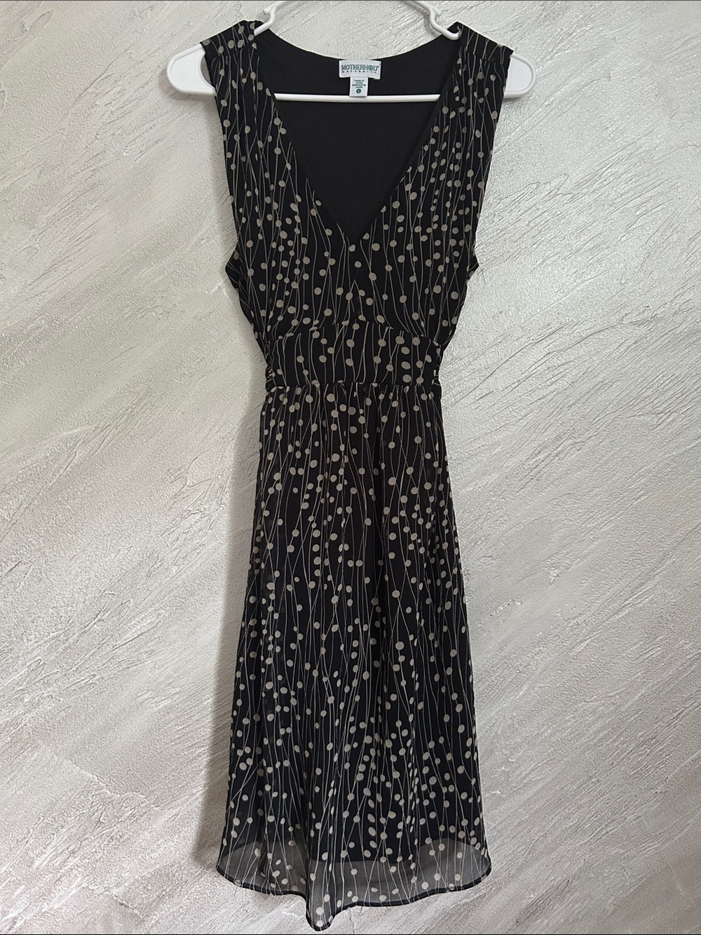 Motherhood Maternity Black Midi Dress with Cream Dot Vine Print